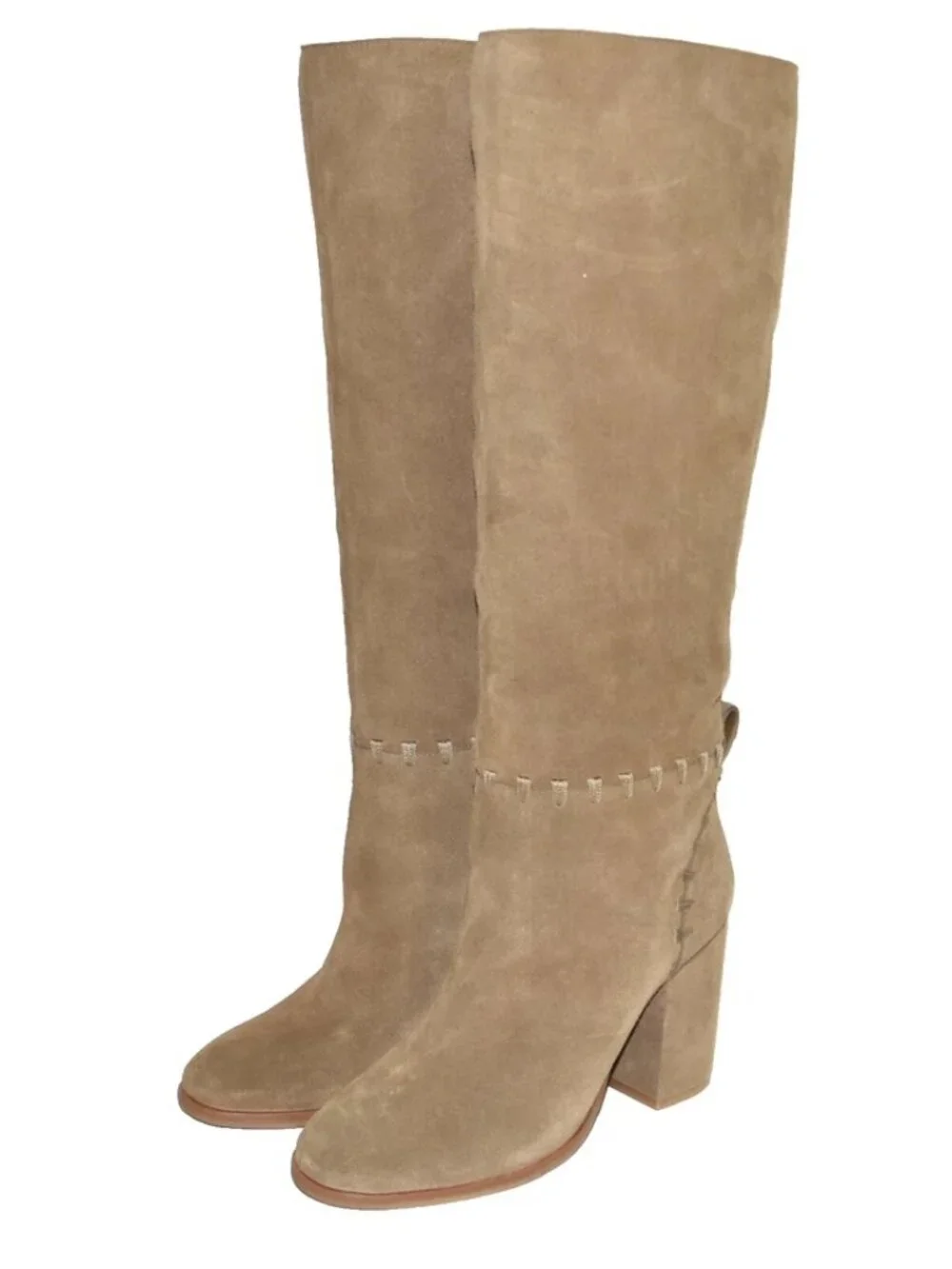 New Tory Burch Contraire Block Heel Suede Boot River Rock Brown 10.5 DD23
